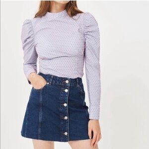 TOPSHOP Button Down Moto Denim Mini Skirt